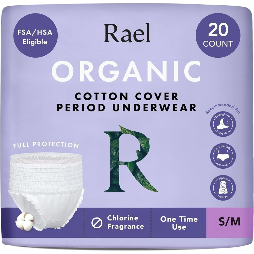 20 Count Rael Women's Disposable Underwear SMALL/MEDIUM Organic Cotton White